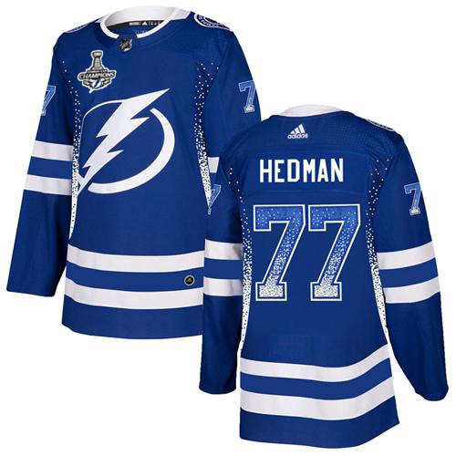 Men Adidas Tampa Bay Lightning #77 Victor Hedman Blue Home Authentic Drift Fashion 2020 Stanley Cup Champions Stitched NHL Jersey